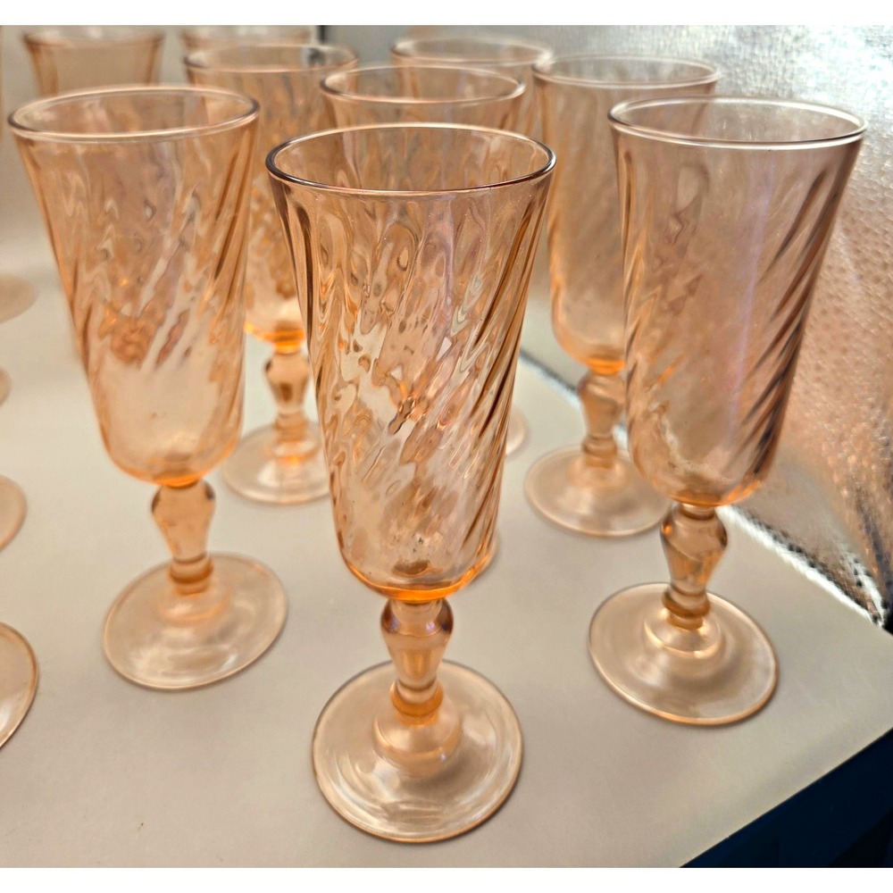Set of 7 Luminarc Rosaline 70's Pink Swirl Champagne Flute French Peachy/Pink 38